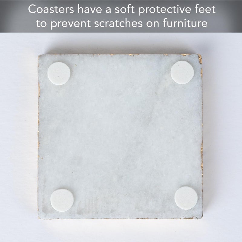 Thirstystone Square White Marble/Gold Edged Coasters (Set of 4), Multicolor - Image 4